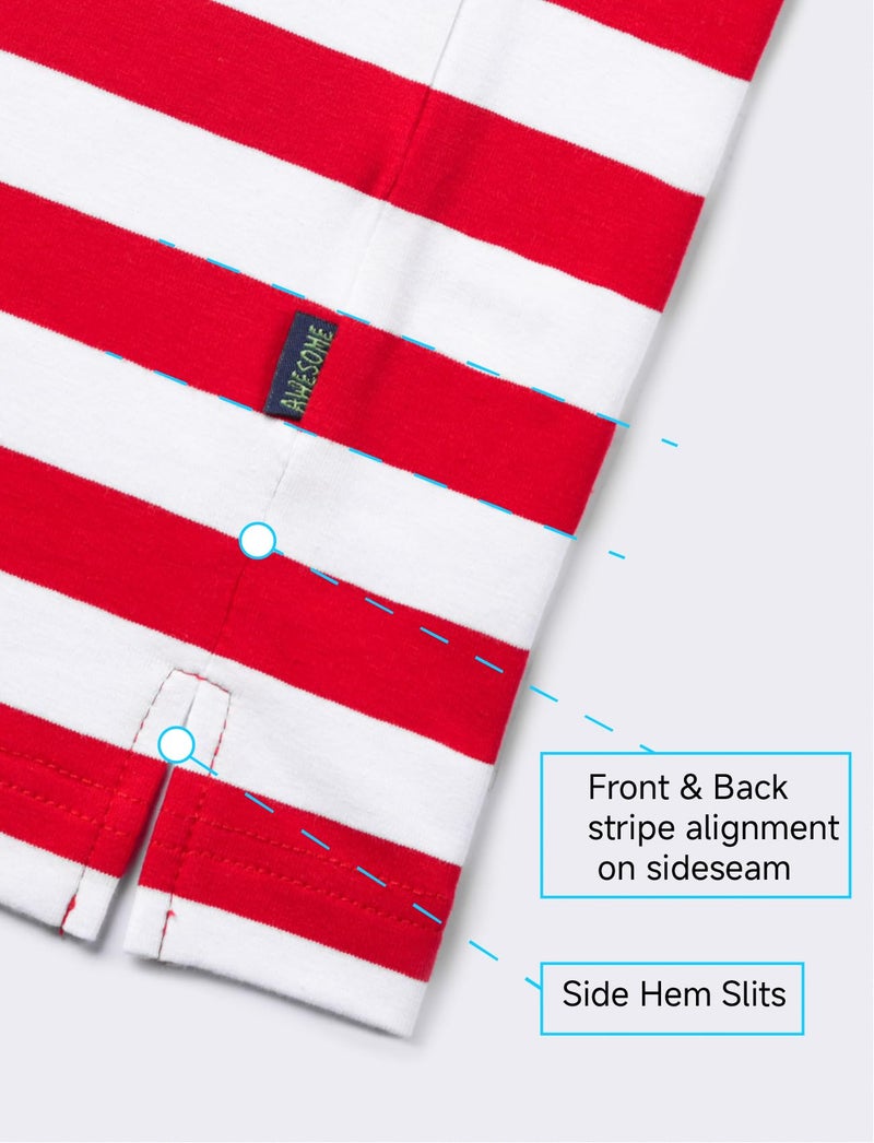 Zengjo Striped Long Sleeve Shirt Men(M,RED&White) - Image 4